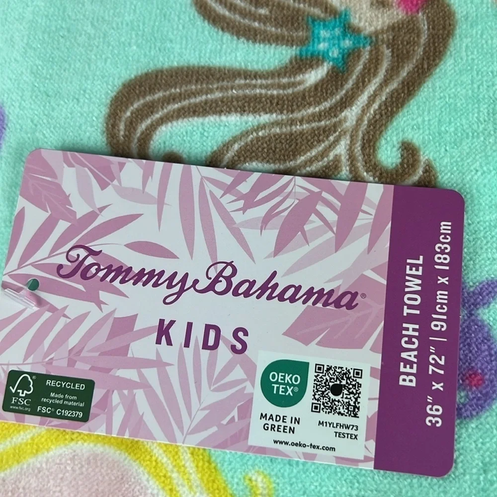 Tommy Bahama Kids Mermaid Beach Towels Aqua and Pink 100% Cotton 2 pc NEW